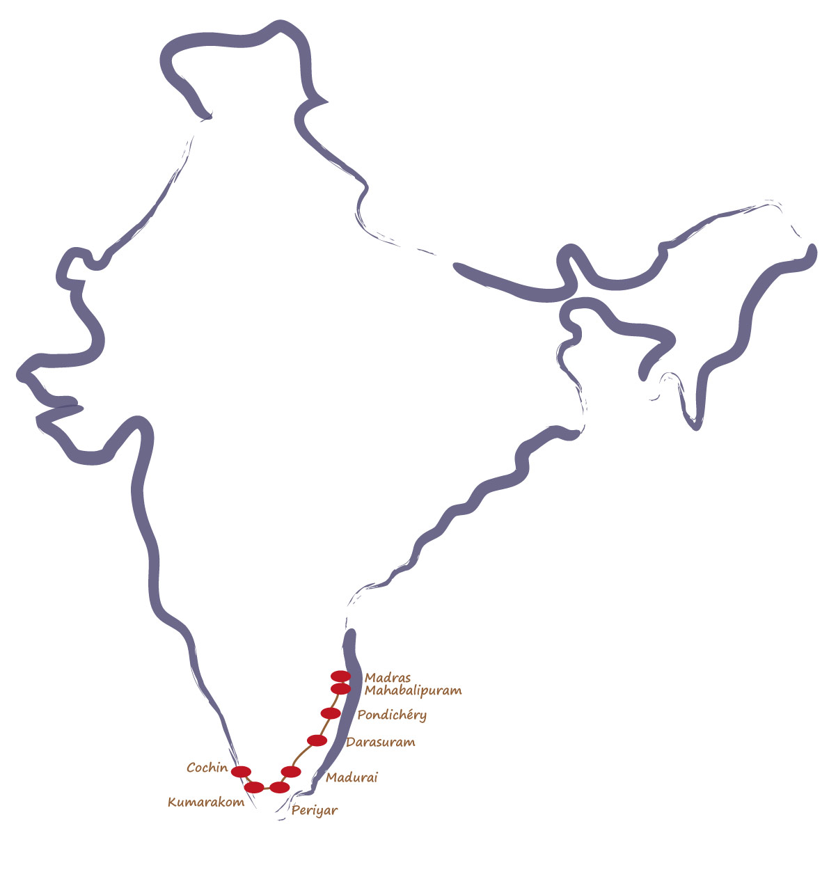 carte decouverte de l'inde du sud